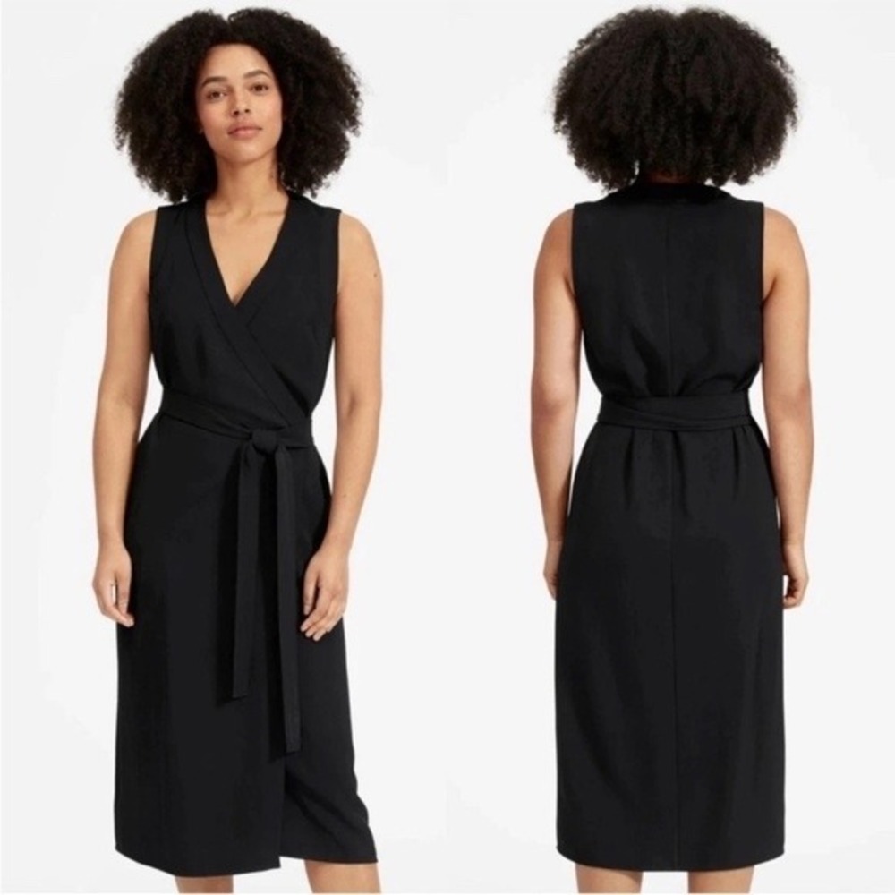Everlane Black Japanese GoWeave Sleeveless Wrap Midi Dress Wrinkle Resistant 8